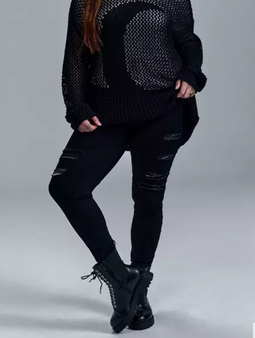 Torrid Black Distressed BoyfriendJeans With fishnet Size 22